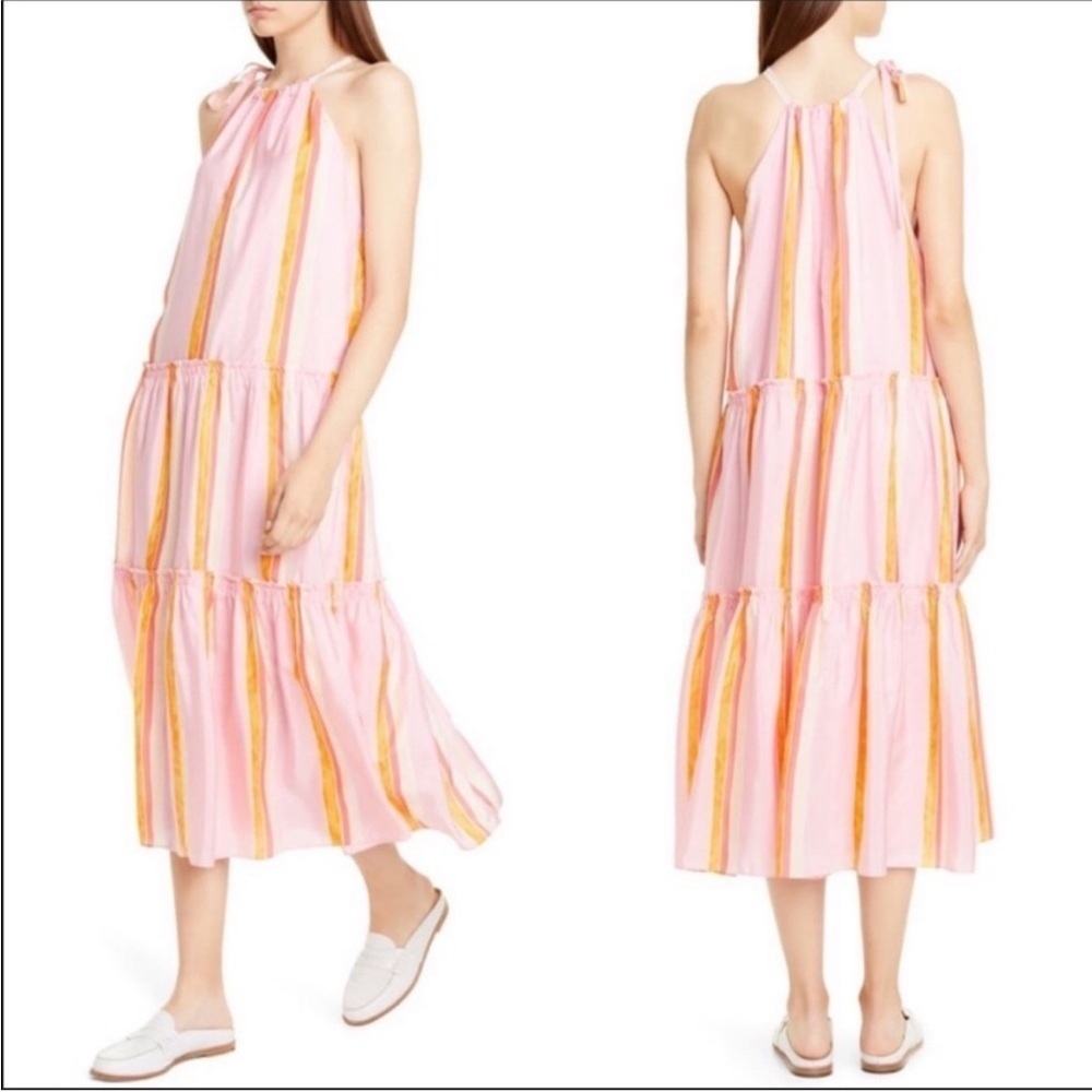 Club Monaco Amira Silk Halter Neckline Sleeveless Barbiecore Maxi Dress Size 4
